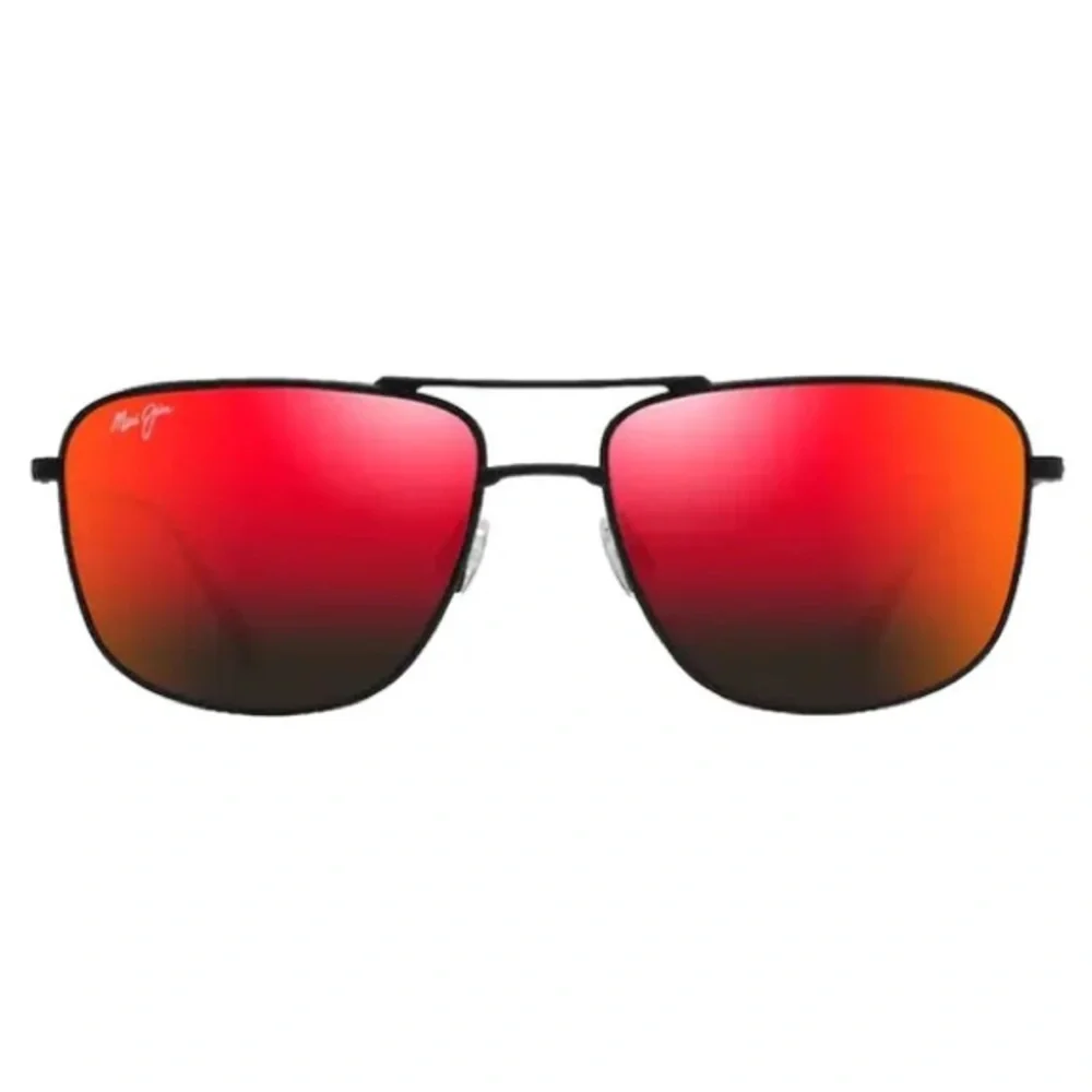 Maui Jim Mikioi Titanium Black Frame Sunglasses with Red-Orange Mirrored Lenses